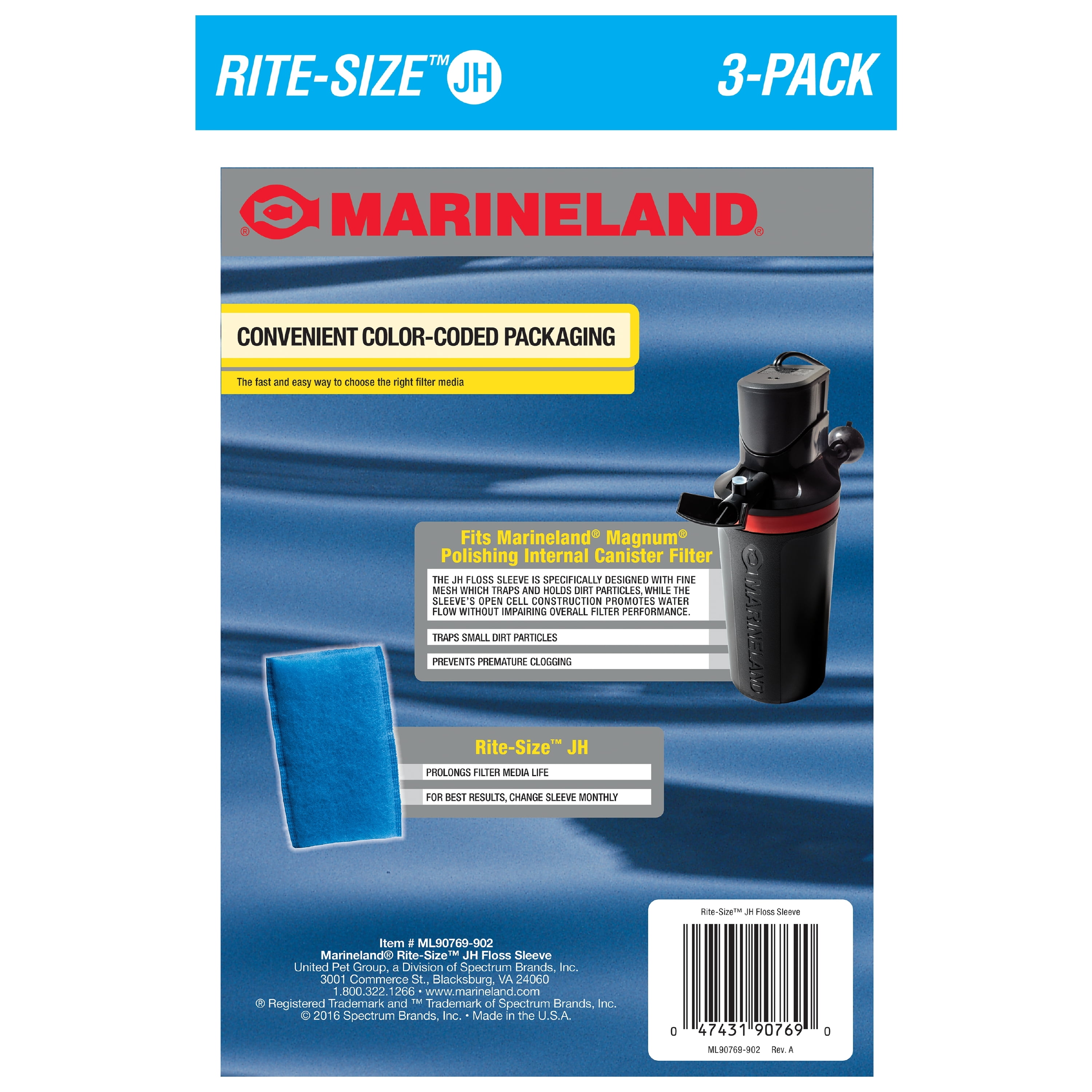 Marineland Magnum Polishing Internal Canister Filter Floss Sleeve for Aquariums, Rite-Size JH, 3 Count