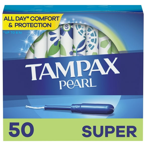 Tampax Pearl Tampons with LeakGuard Braid, Super Absorbency, 50 Ct