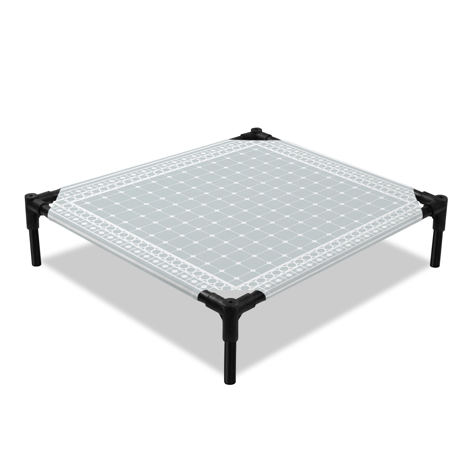 Grey Blue Plaid Elevated Dog Bed Country Rustic Farmhouse Geometric Lines Grids Checkered Cooling Breathable Outdoor Raised Dog Cot Bed with Metal Frame Non-Slip Feet for Small Dog 20x20in