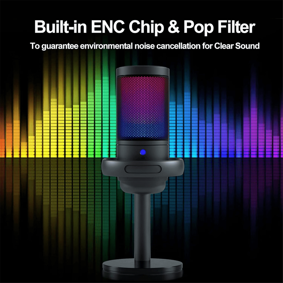 USB Condenser Metal Microphone Professional Recording Streaming with RGB Light Desktop Podcast Microphone