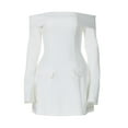 thumbnail image 5 of vigerkar Women's Sexy Bodycon Off The Shoulder Mesh Long Sleeve Elegant Cocktail Party Mini Dresses White, XL, 5 of 5