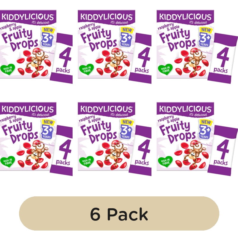 Kiddylicious Raspberry & Apple Fruity Drops Kids Snacks Multi 4 x 16g, British Import (Pack of 6)