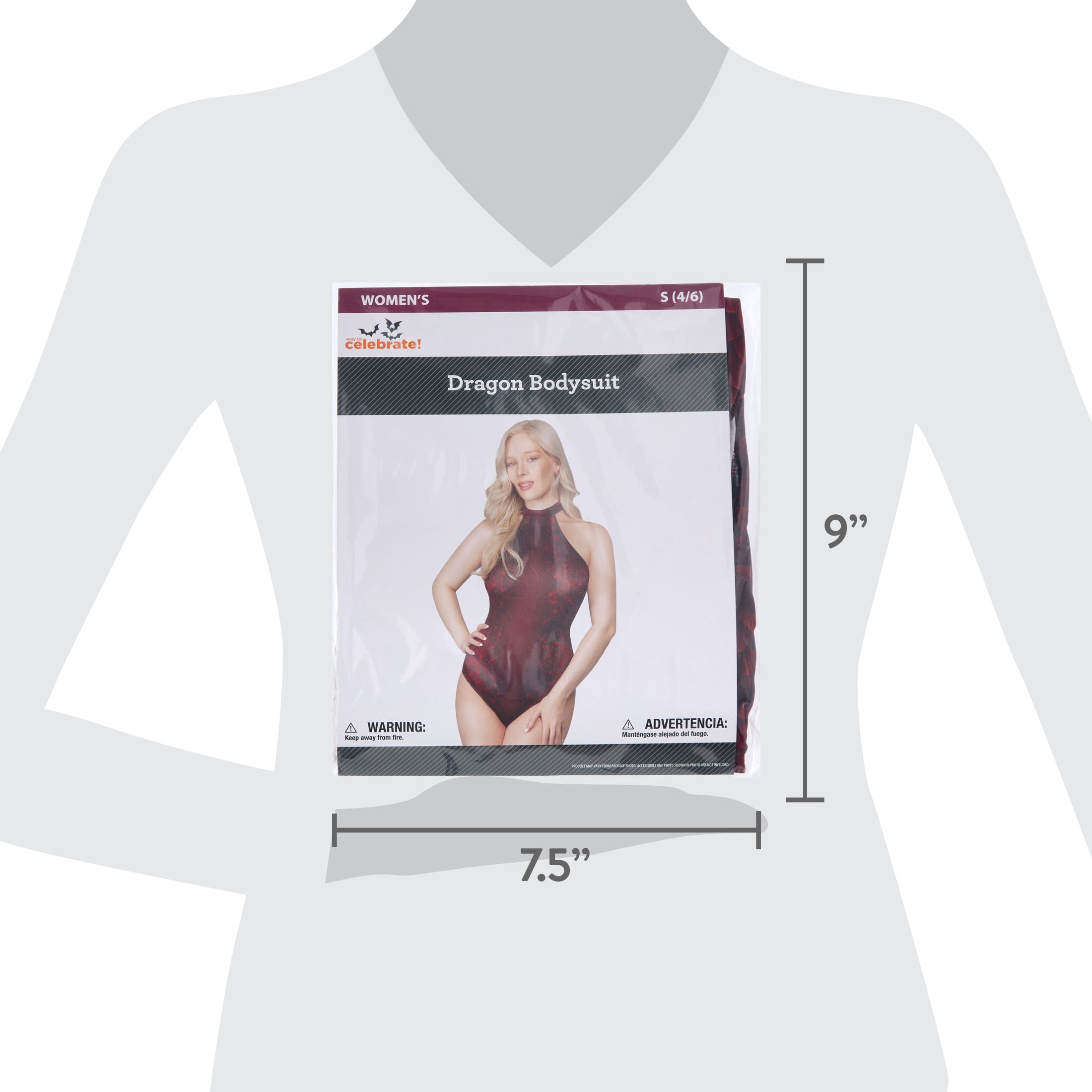 Dragon Bodysuit Costume Accessory for Adults, Red, S (4/6), Halloween by Way To Celebrate