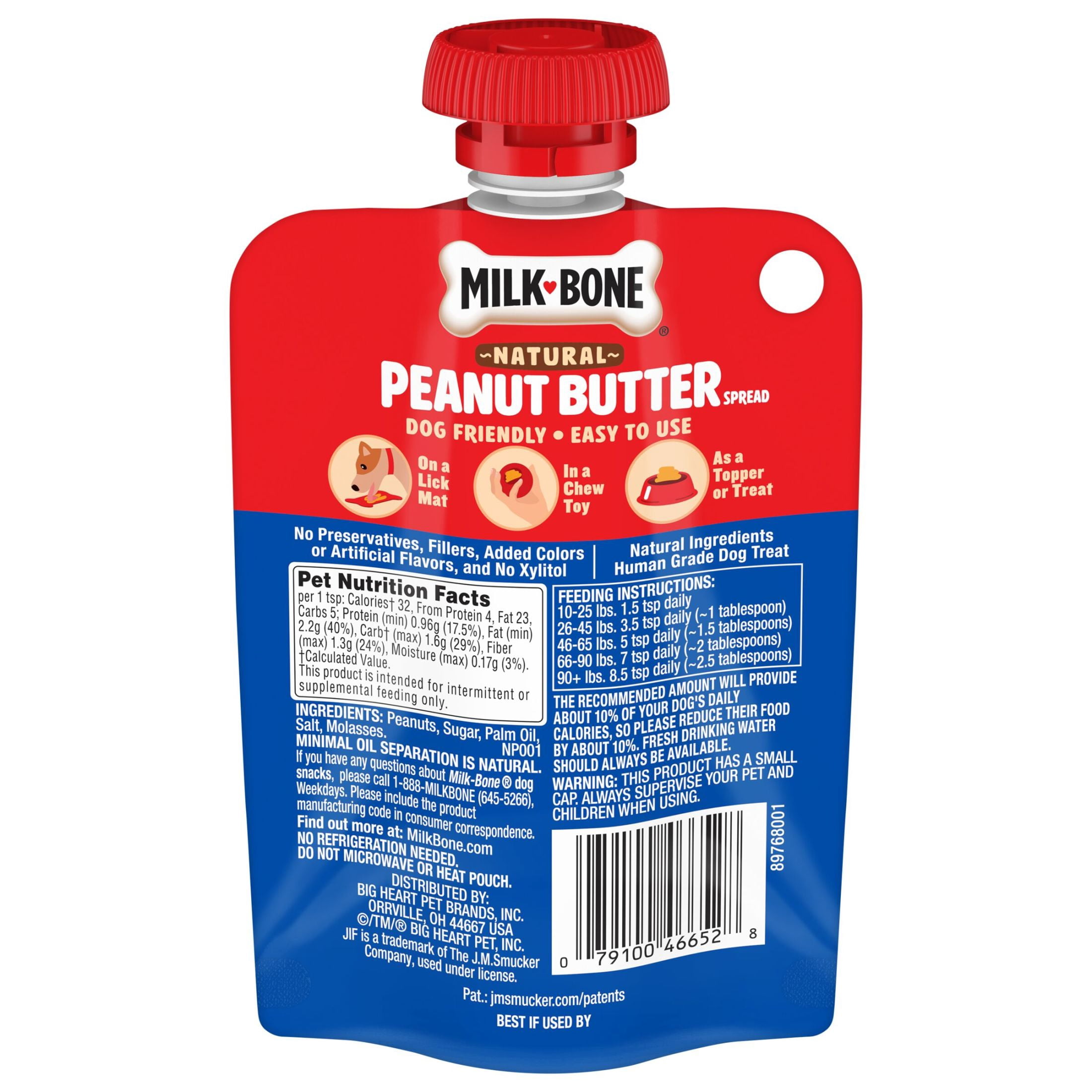 (2 pack) Milk Bone Natural Peanut Butter Spread with Jif , Lickable Dog Treats in a Squeezable Pouch, 5 oz