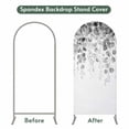 thumbnail image 4 of Grey Eucalyptus Arch Backdrop Cover, Spandex Fitted Wedding Arch Cover, Spring Botanical Weeping Plant Aesthetic Round Top Stand Covers for Birthday Ceremony Bridal Shower Party Decor 6x2.6 Ft, 4 of 9