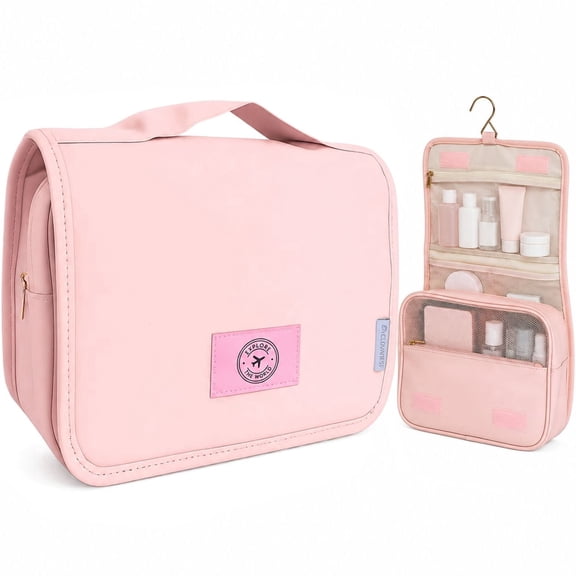 Soft Vegan Leather Travel Toiletry Bag for Women, Hanging Makeup Organizer with Multi Compartment Storage for Toiletries, Cosmetics and Travel Essentials