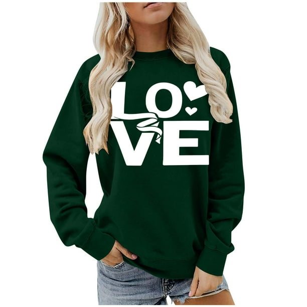 Ounisa Womens Valentines Sweatshirt Love Heart Graphic Print Pullover Casual Long Sleeve Valentine's Blouse Top