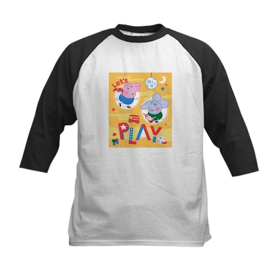 CafePress - Peppa Pig: Let's Play Kids Baseball T Shirt - Kids Cotton Baseball Jersey, 3/4 Sleeve Shirt