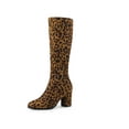 thumbnail image 1 of Perphy Bottes à Talons Blocs Bout Rond pour Femmes Hauteur Genou Léopard 10, 1 of 6