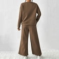 thumbnail image 6 of 2 Pcs/Set Women Top Pants Suit Round Neck Long Sleeves Textured Solid Color Sweatshirt Elastic Waist Wide Leg Trousers Daily Wear Sport Outfit Fall Spring Tracksuit, 6 of 7