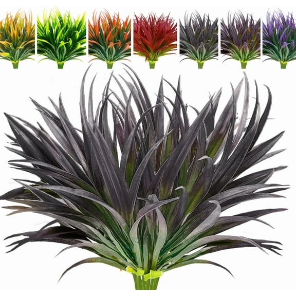 Namzi 8 Pcs Outdoor Fake Plants UV Resistant Artificial Tall Grass Plants Faux Tropical Flowers Bushes Décor Black
