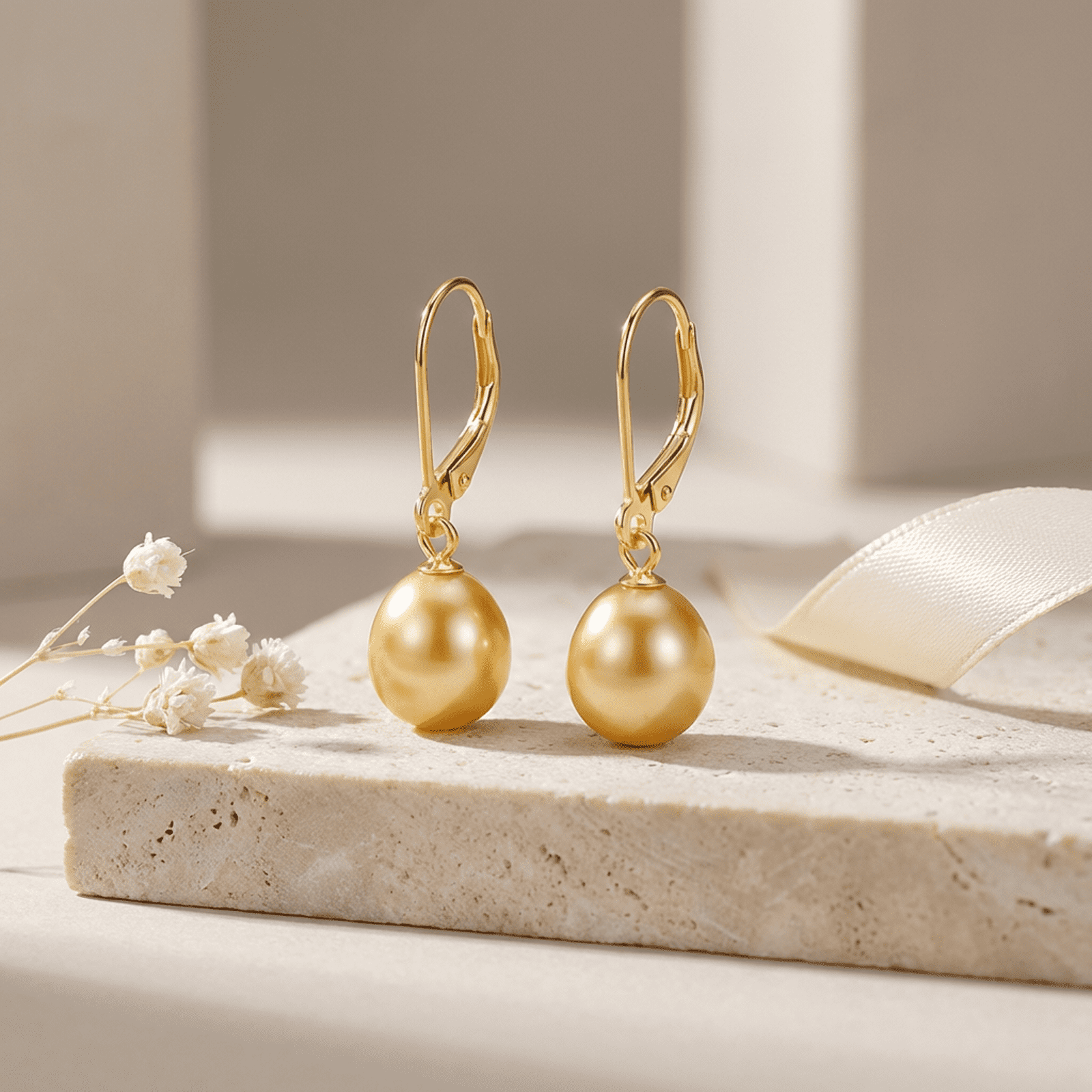 BAMIKI 8.5-9mm Gold Cultured Pearl Drop Earrings for Women, 925 Sterling Silver Leverback Dangle Earrings, Hypoallergenic Jewelry Gift
