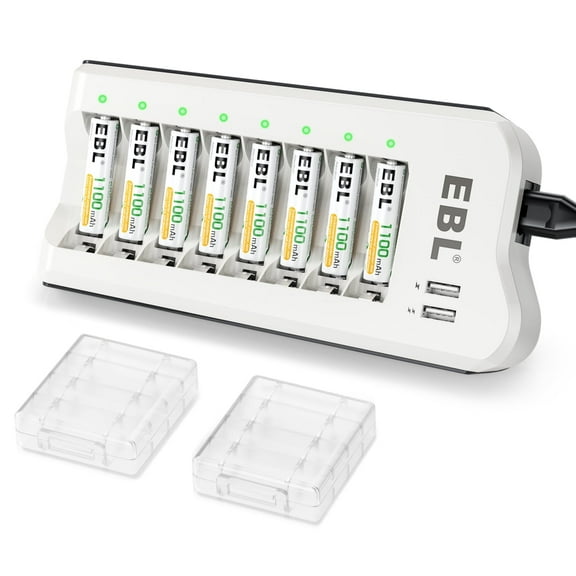 EBL AAA Rechargeable Batteries, 8 Pack 1100mAh Triple a Batteries with 8 Slots Charger