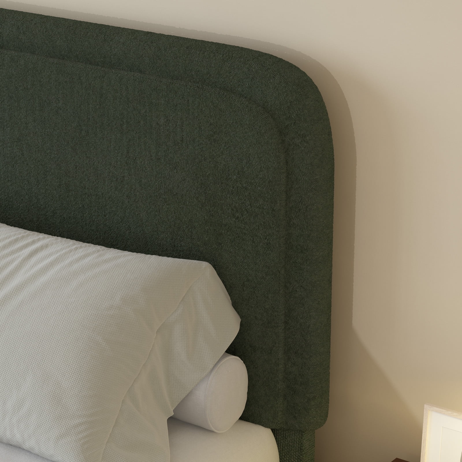 4 EVER WINNER Full Size Bed Frame, Boucle Upholstered Bed Frame with Headboard, No Box Spring Required, Easy Assembly, Green