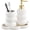 Beige, variant on Gold Bathroom Accessory Set, 3-Piece Gold Ceramic Bath Accessories Set with Tray, Lotion Dispenser, and Tumbler for Luxurious Bathroom Decor