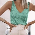 thumbnail image 2 of mgoYE Womens Tank Tops Casual Fashion V Neck Strappy Sequin Sparkle Shimmer Camisole Sleeveless Tanks Tops(Green,2XL), 2 of 9