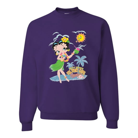 Wild Bobby, Betty Boop Island Girl Paradise Betty Boop Unisex Crewneck Sweatshirt, Purple, 3X-Large