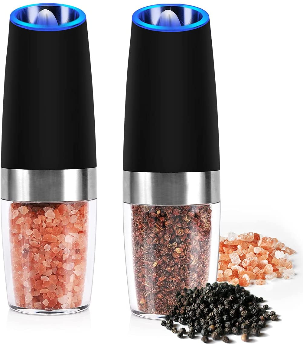 2xAdjustable Gravity Electric Salt and Pepper Grinder Set LED Salt Pepper  Shaker