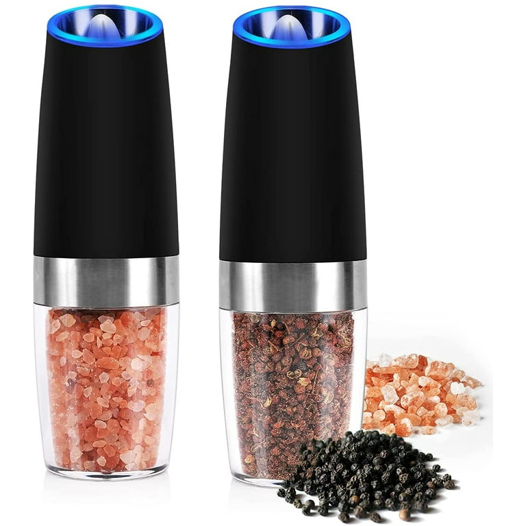 Electric Gravity Salt & Pepper Adjustable Mill Grinder Shaker Set with LED  