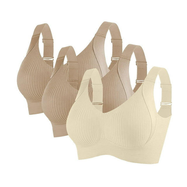 Sports Bras For Women Comfortable Ribbed Wireless Bralettes Adjustable Padded Everyday Bra 3PC