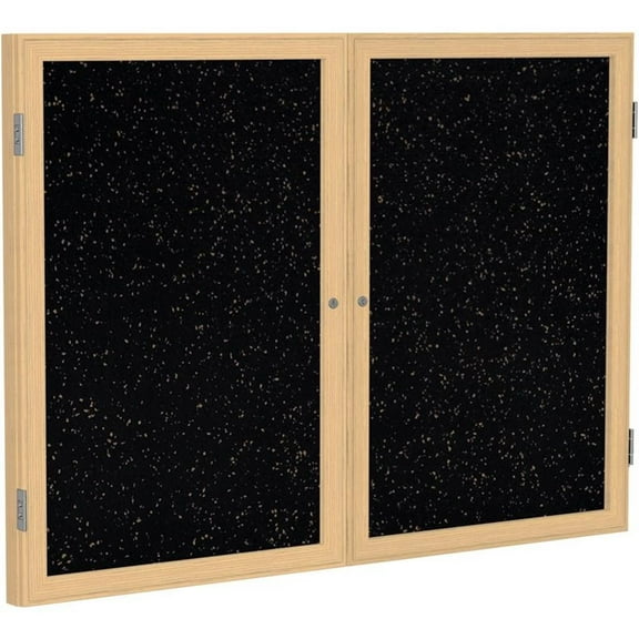 Ghent's Wood 48" x 60" 2 Door Enclosed Rubber Bulletin Board in Speckled Tan