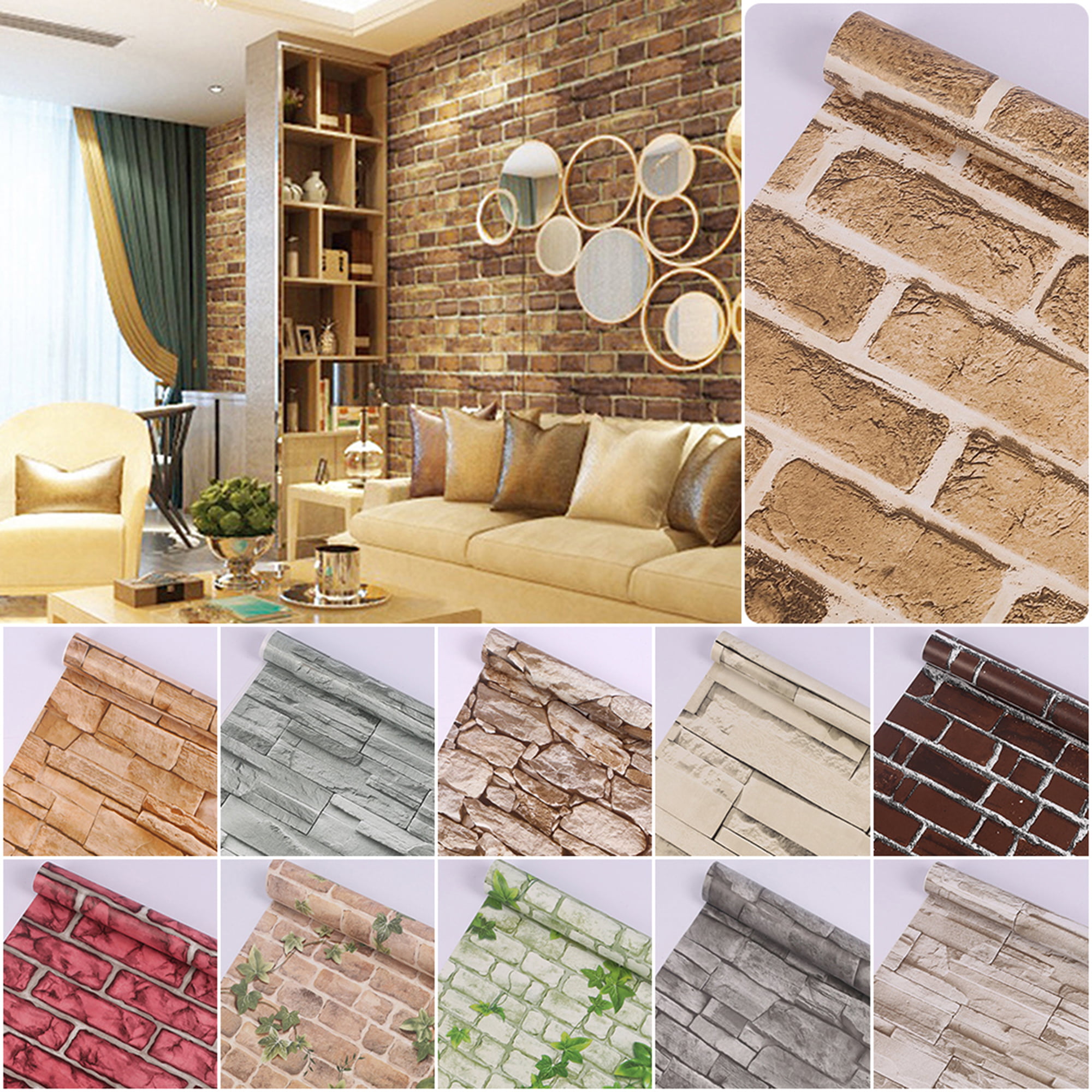 10M 3D VINTAGE NATURAL REALISTIC BRICK STONE TEXTURED NON-WOVEN WALLPAPER ROLL