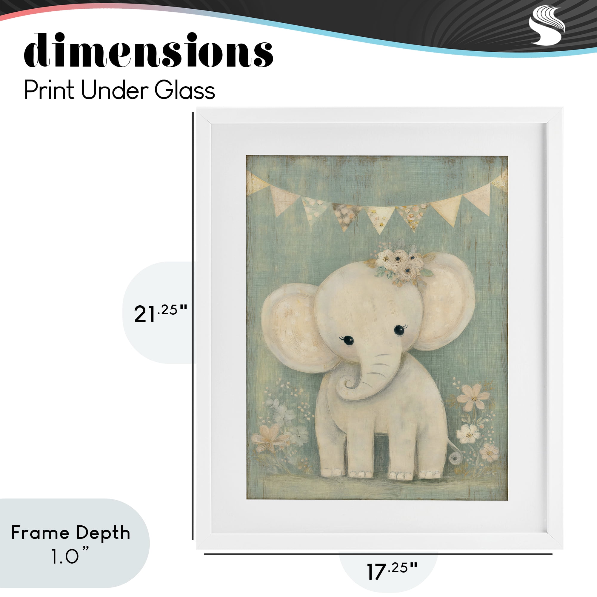 Stupell Industries Elephant with Overhead Banner White Framed Print Under Glass, design by Ink Drop Loft