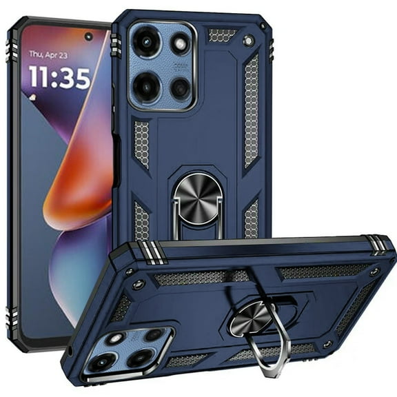 Military Grade Hybrid Case with Ring Grip for Motorola Moto G 2025 - Blue