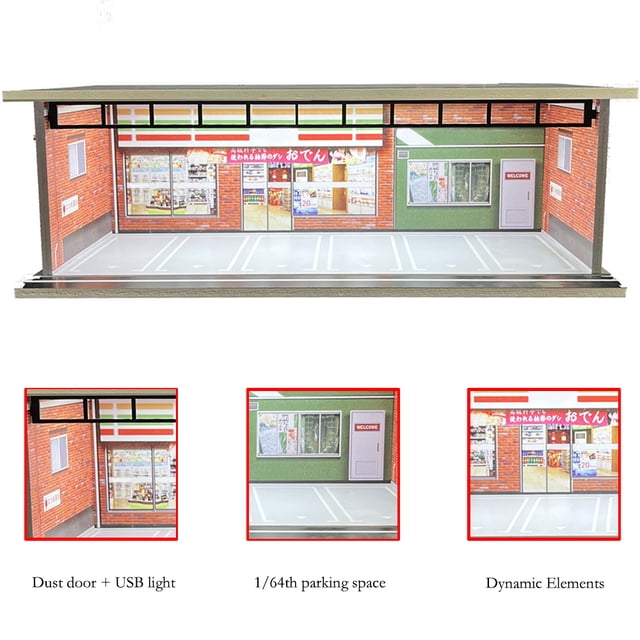 1/64 Scale Car Garage Diorama with USB LED Light Realistic Parking Lot Display Case for Model Cars & Miniature Vehicles,hd-M008-68
