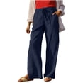 thumbnail image 4 of BRGZLK Pants For Women Summer High Waisted Casual Breathable Pocket Pants Beach Vacation Drawstring Wide Leg Linen Pant Spring Loose Flowy Cruise Clothes, 4 of 7