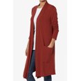 thumbnail image 3 of TheMoogan Women's Casual Long Sleeve Pocket Open Front Jersey Knit Knee Length Cardigan, 3 of 7