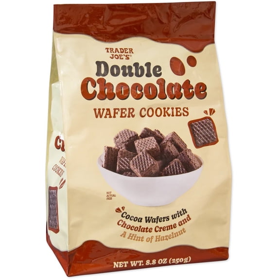 Trader Joe's Double Chocolate Wafer Cookies, Cocoa Wafers with Chocolate Creme and A Hint of Hazelnut, 8.8 oz