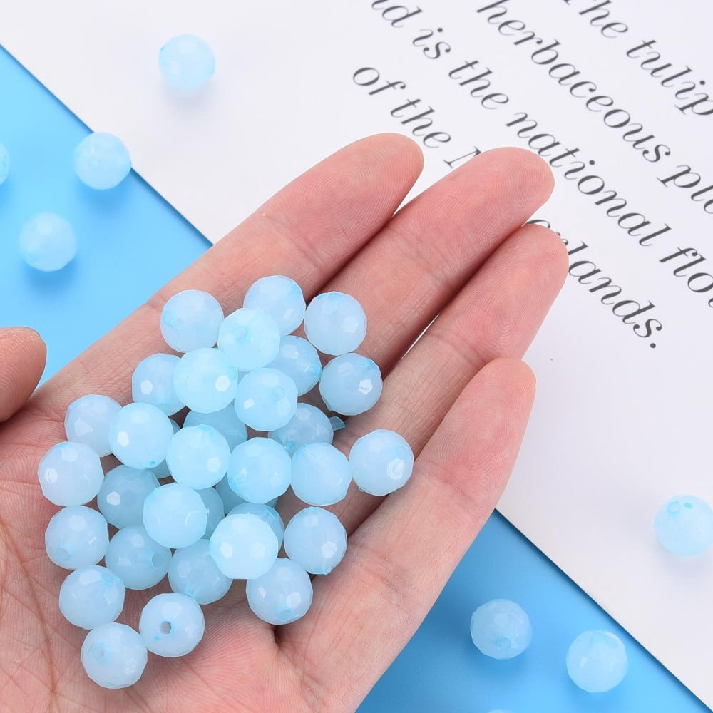 Imitation Jelly Acrylic Beads Faceted Round Light Sky Blue 10x9.5mm Hole: 1.8mm about 890pcs/500g