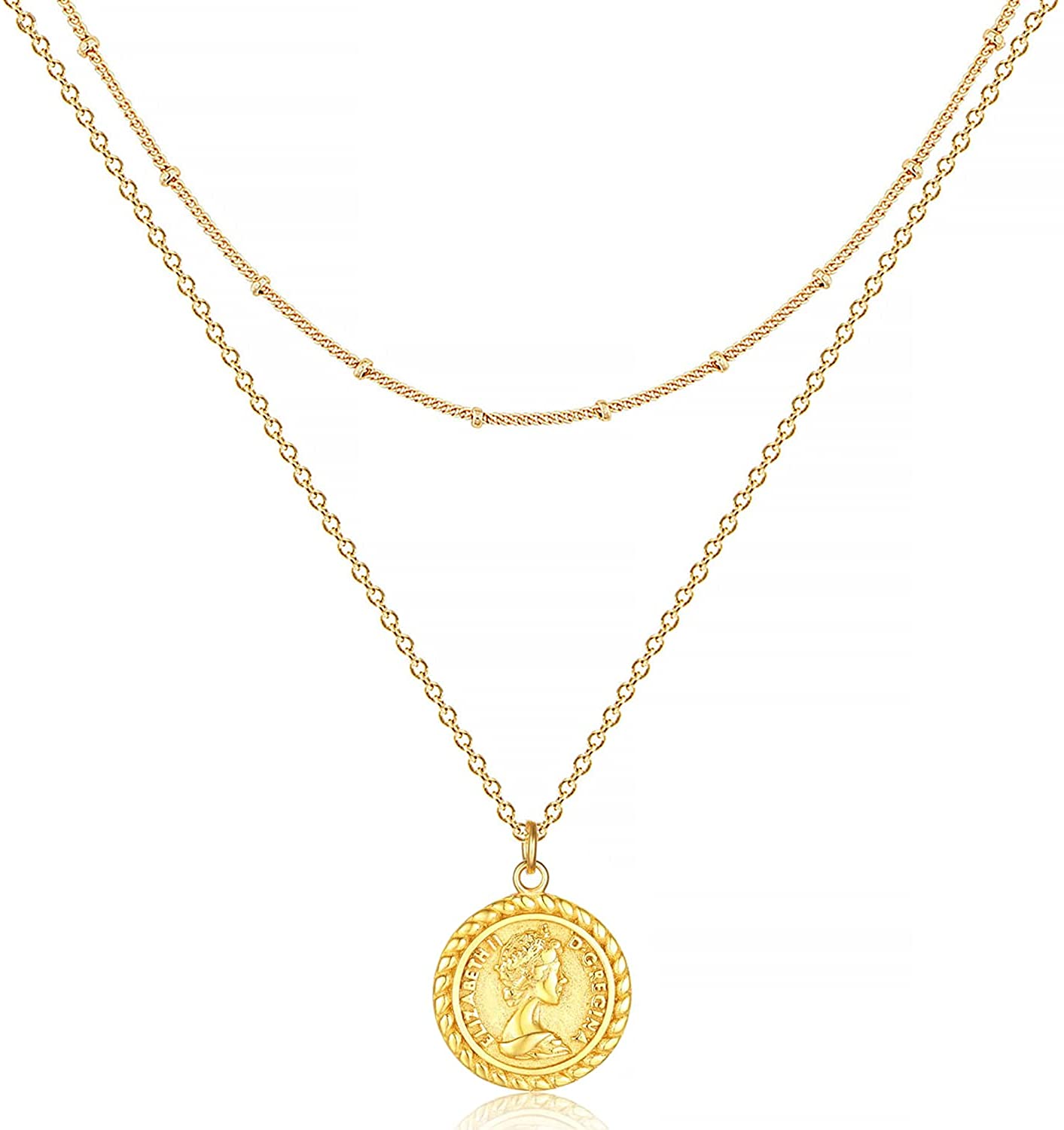 Carved Gold Coin Pendant Necklace for 