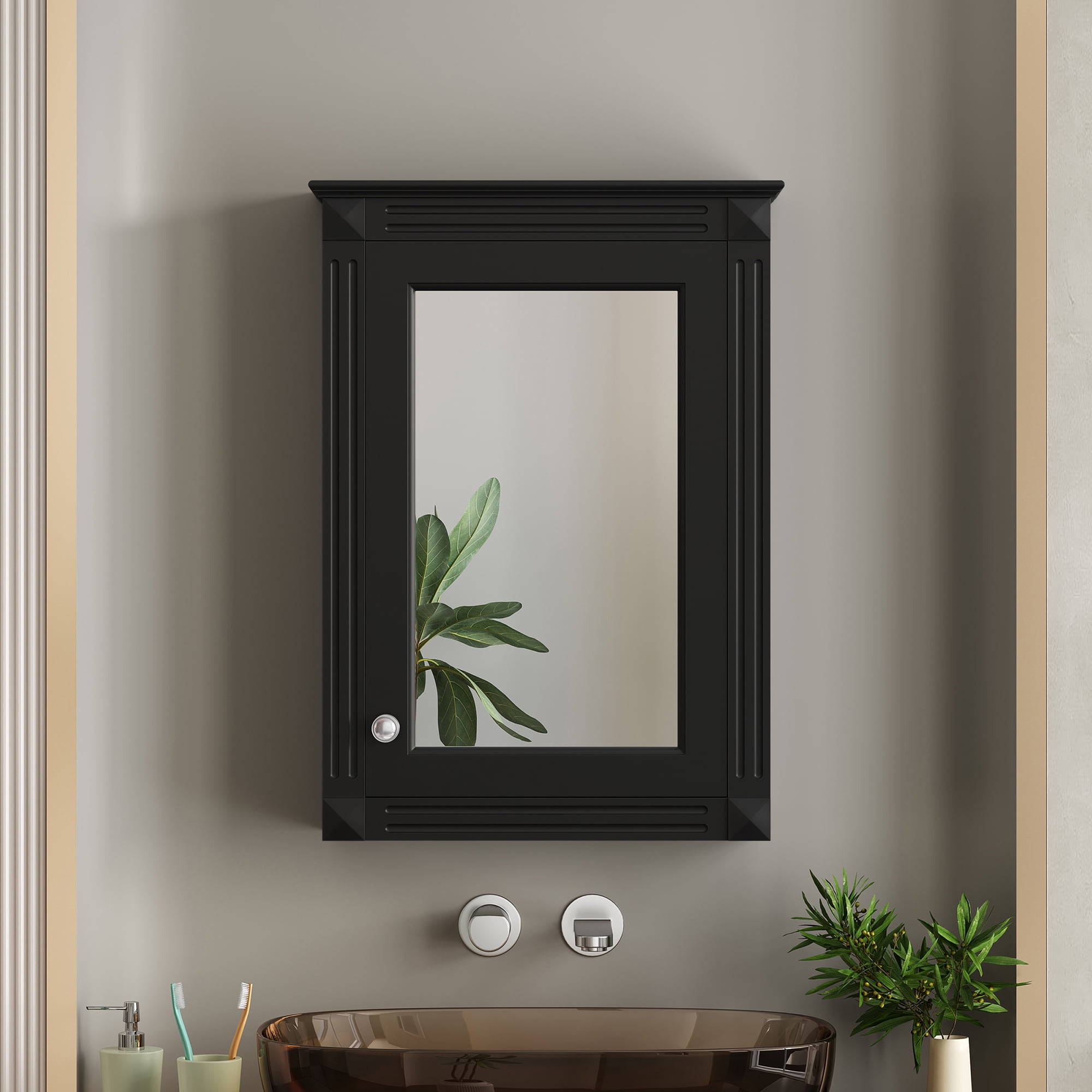 Euroco 20" Wall Mounted Bathroom Storage Cabinet with Mirror, Medicine Cabinet with Height Adjustable Shelf, Over the Toilet Space Saver Cabinet