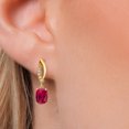 thumbnail image 3 of Gem Stone King 14K Yellow Gold Red Created Ruby and Lab Grown Diamond Earrings for Women | 2.05 Cttw | Gemstone July Birthstone | Cushion 7X5MM, 3 of 6