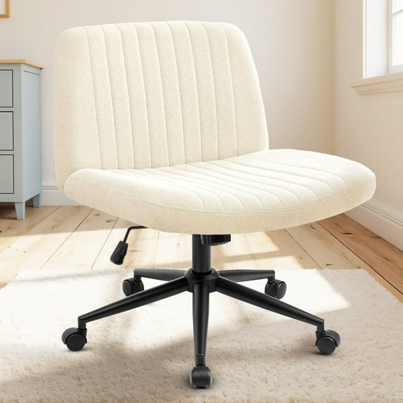 Celtoss Criss Cross Home Office Chair, Armless Swivel Task Computer Chair No Wheels, in Fabric, Vanity Style, Beige