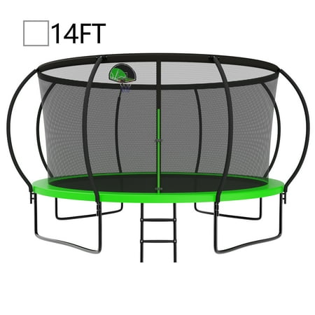 14FT Trampoline for Kids with Safety Enclosure Net  Ladder and 8 Safety Poles  Spring Cover Padding  Basketball Hoop