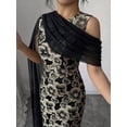 thumbnail image 4 of Black Womens Textured Golden Floral Jacquard Maxi Dress With Chiffon Shawl, One-Shoulder Elegant Evening Gown, 4 of 8