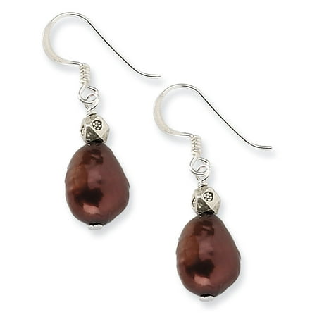 Baroque Freshwater Pearl Earrings - 925 Sterling Silver Semi Baroque Form Chocolate Freshwater Cultured Pearl Dangle Earrings