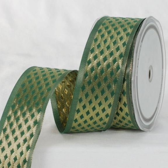The Ribbon People Green and Gold Colored Metallic Finish Ribbon 1.5" x 27 Yards