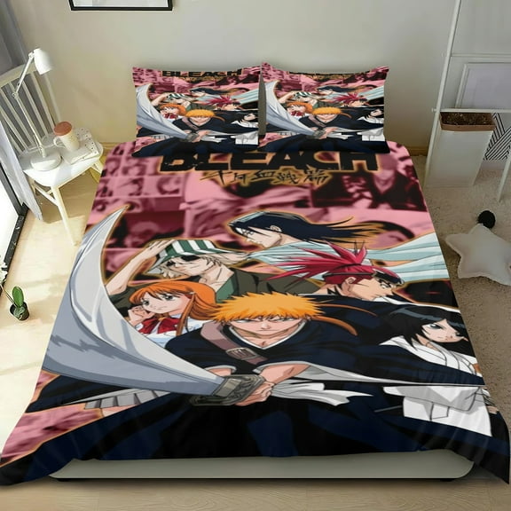 Bleach thin bedding set has an iconic print,One duvet cover and two pillowcases.35" x 75"(90*190cm)