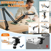 KIRKAS Magnifying Glass with Light and Clamp, Extra-Long Arm Magnifying Lamp Overhead Knob for Workbench Craft Repair Sewing, LED Lighted Magnifier Real Glass Lens Stepless Dimming and Color