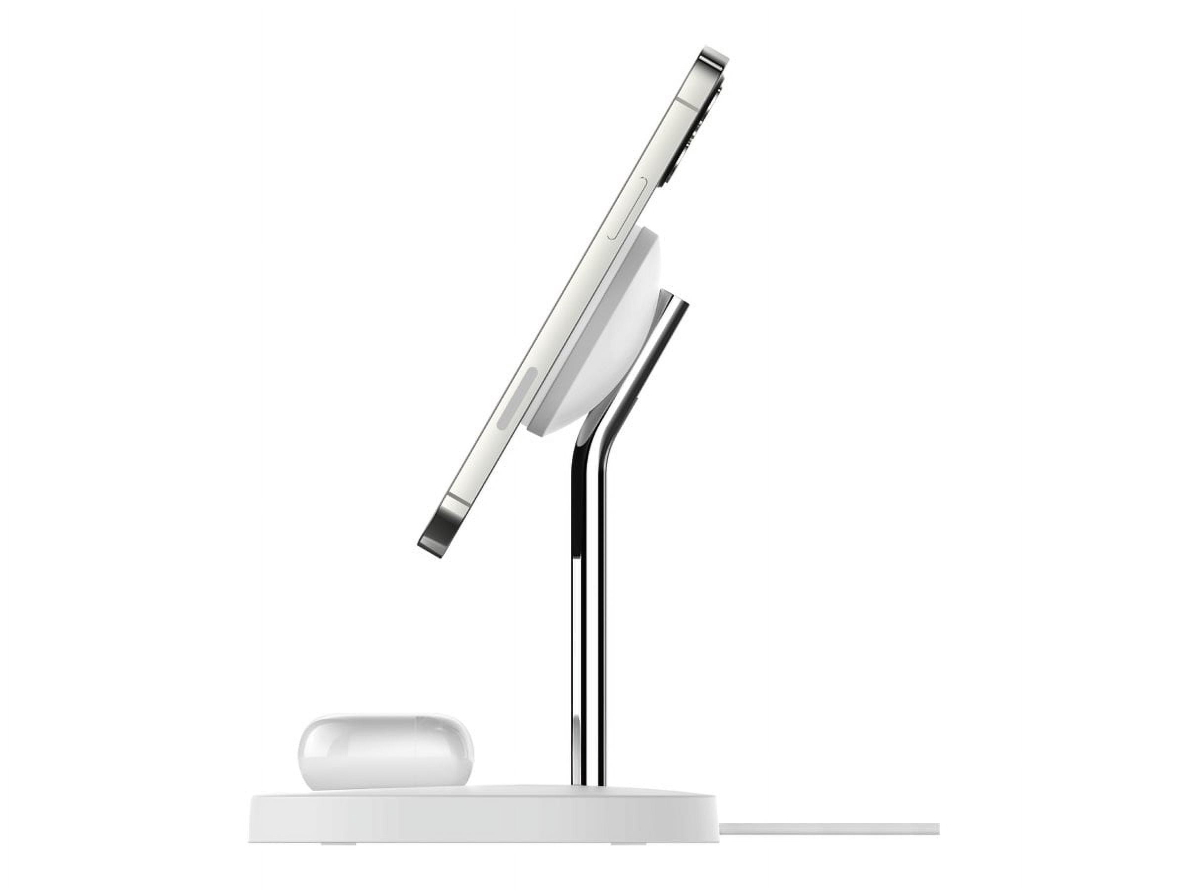 Open Box Belkin BoostCharge Pro MagSafe 2-in-1 - Wireless charging stand + AC power adapter - 15 Watt - Fast Charge - white - for Apple AirPods; AirPods Pro; iPhone 12, 12 mini, 12 Pro, 12 Pro Max