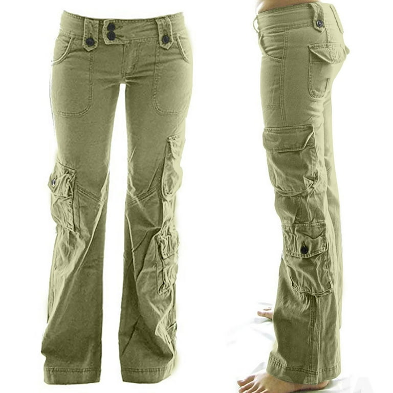 AWXNJUX Women's Cotton Button Cargo Pants With 7 Pockets/Low AWXNJUX Women's Cotton Button Cargo Pants With 7 Pockets/Low