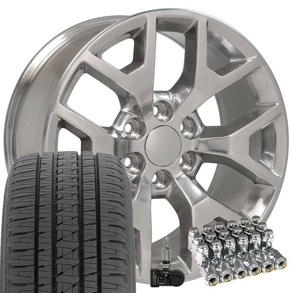 OE Wheels CV92 20 Inch Rims and Tires Fit Sierra 1500 Honeycomb Style 6x139.7 20x9 Polished - Hollander 5656 - Dueler H/L Alenza 275/55-20 (Set of 4)