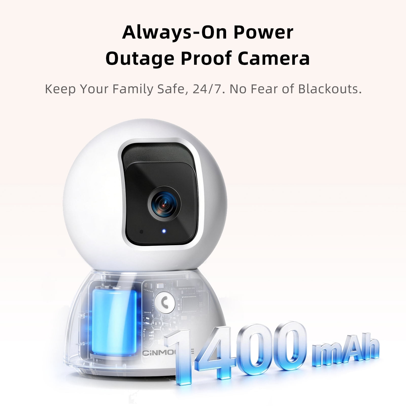CINMOORE 3K 5G Wi-Fi Security Camera Indoor, Backup Battery for Power Outage Protection, Free AI Tracking Facial ID, 5MP Pet/Dog Camera w/Speaker & Phone App, PTZ Baby Monitor, 0-Glow Night Vision