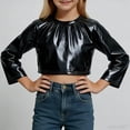 thumbnail image 2 of Posijego Girls Cropped Tops Metallic Glitter Dance Party Blouses Little Girls Long Sleeve Shirts Sizes 3-16 Years, 2 of 6