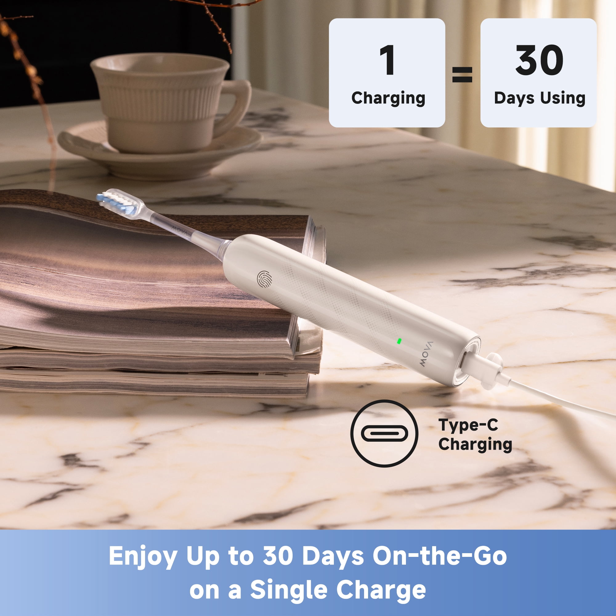 MOVA Fresh Electric Toothbrush,Pressure Sensing,3in1 Replacement Brush Head,30-day battery life