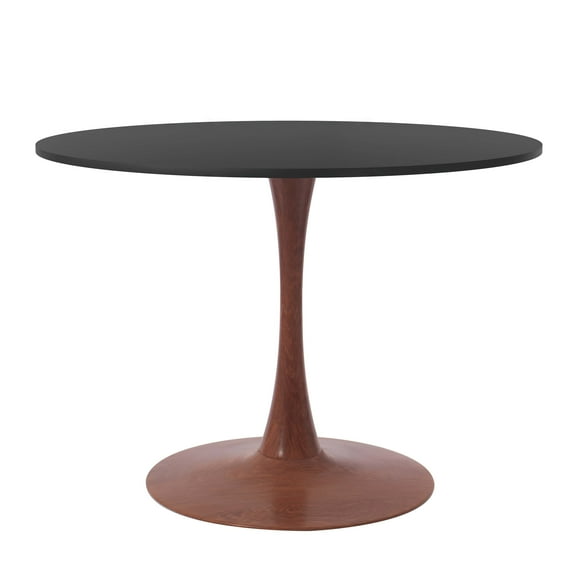 LeisureMod Modern 35" Round Dining Table with MDF Top and Wood Transfer Steel Pedestal Base in Cherry Finish